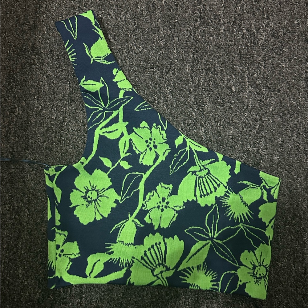 NWT Zara Women's Size Small Floral One Shoulder Printed Stretchy Crop Top